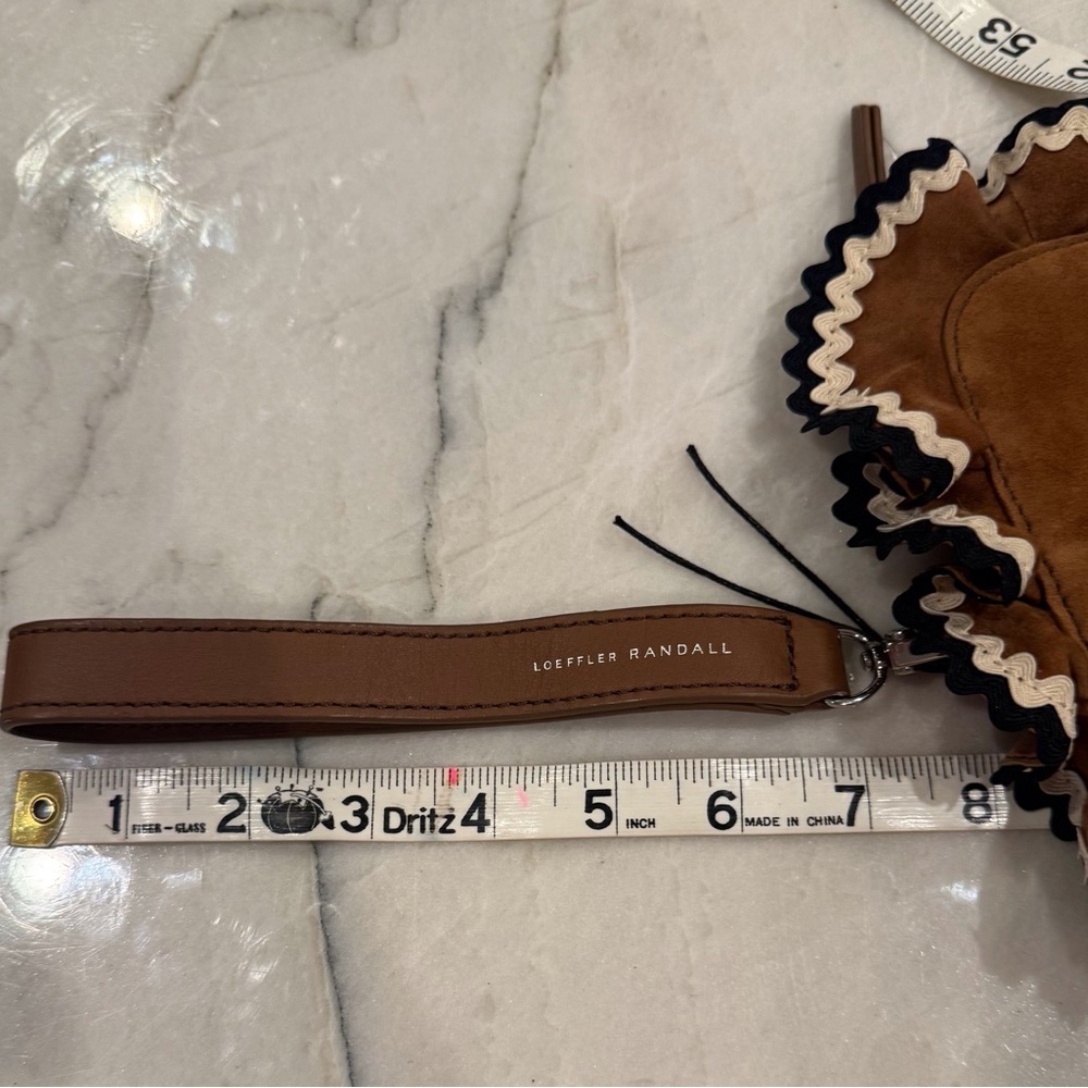 Loeffler Randall Clutch Wristlet Coastal Cowgirl Brown Suede Ruffled Trim NWOT - Picture 8 of 15